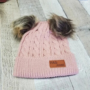 NWT KIDS Pink & Faux Fur Pom Pom Beanie